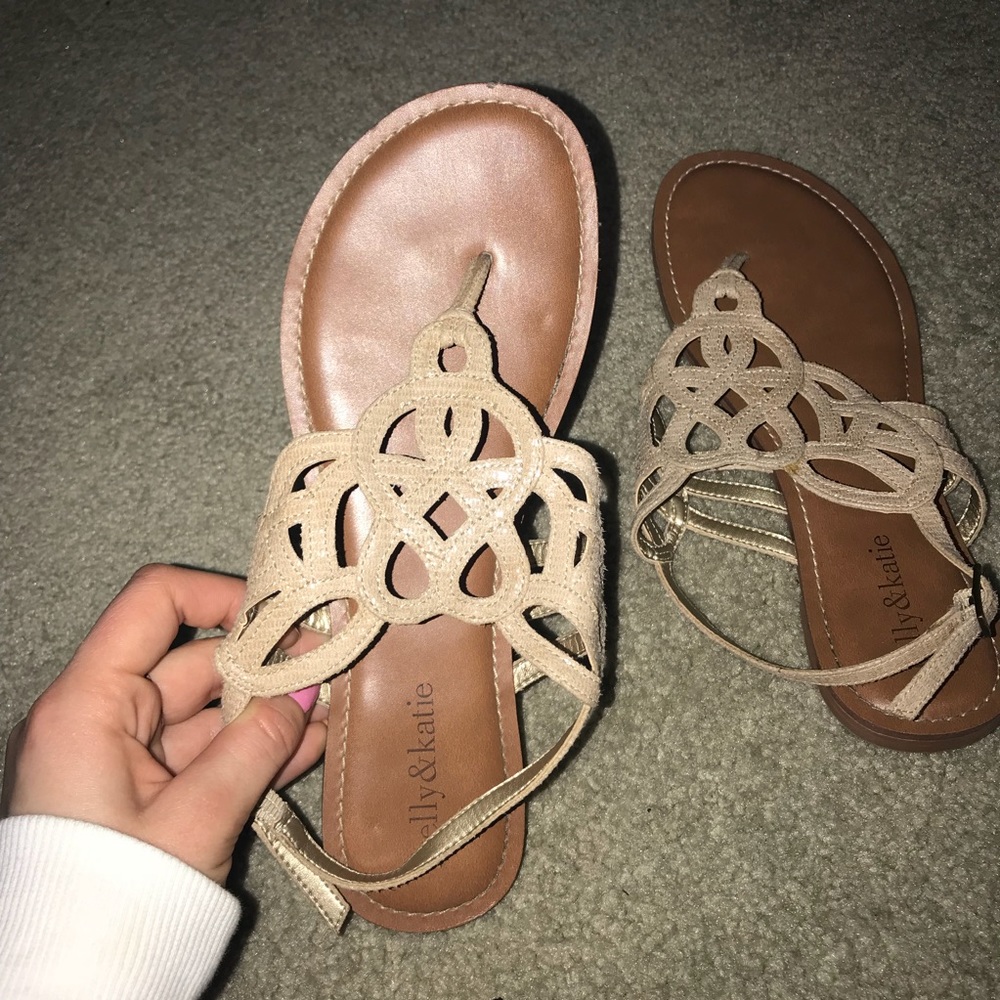 Kelly and Katie brown and creme sandals